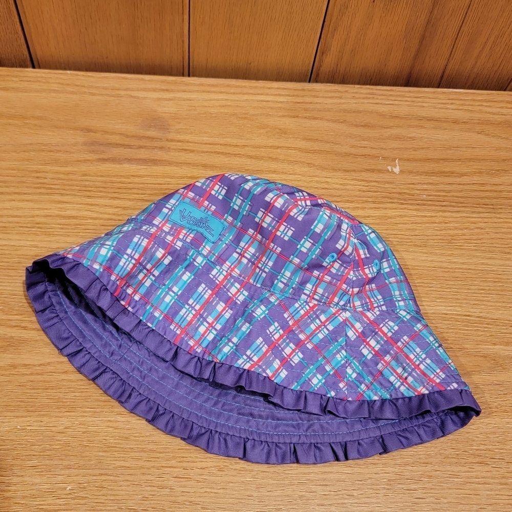 UV SKINZ Girls Bucket Sun Hat Purple Plaid Pink Reversible T25